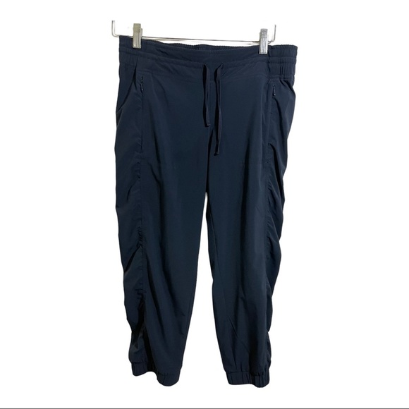 Athleta Womens jogger pants cuff bottom pockets zipper blue size 4. Drawstring - Picture 9 of 10